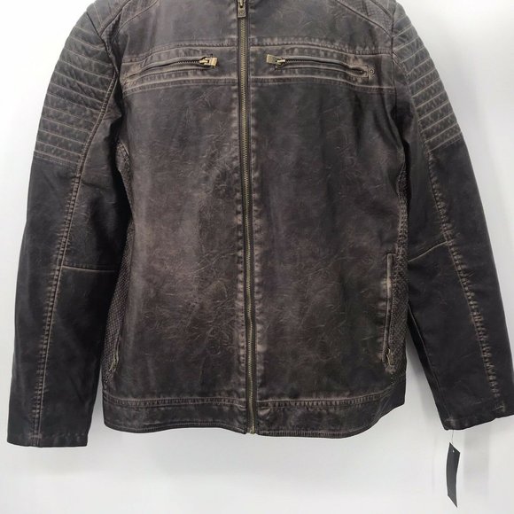 XRAY Slim-Fit Faux-Leather Brown Moto Jacket- XL - Picture 8 of 10